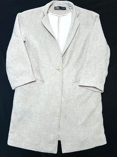 OFF WHITE Cappotto ZARA donna XS beige bianco con bottoni singoli lunghezza 36" misto viscosa