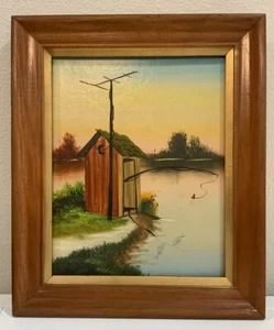 Pintura al óleo de colección Foster Handford Heber Springs, AR lago pesca casa exterior - Imagen 1 de 11