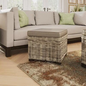 Indoor Ottoman Storage Stool Solid Pine Rattan Detailing Living Room Furniture - Picture 1 of 9