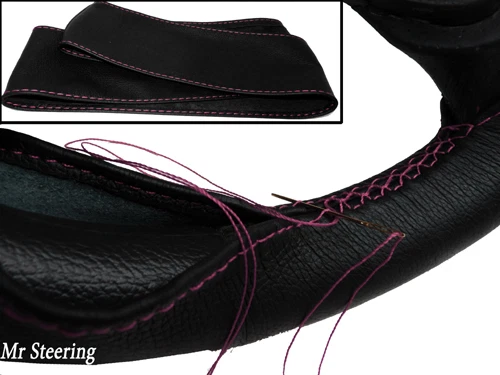 PARA FORD GALAXY MK1 95-05 CUERO NEGRO REAL PUNTADA ROSA CUBIERTA VOLANTE Foto 1 de 1