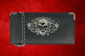 Nuevo Negro PU Gótico Punk Grande Plateado Calavera Tachuela Cremallera Alrededor Cartera Damas Cartera - Imagen 1 de 7
