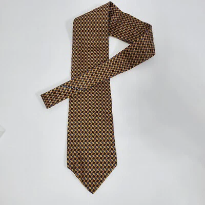 Gravata de pescoço masculina Barneys New York azul amarela geométrica 100% seda designer formal - Imagem 1 de 4