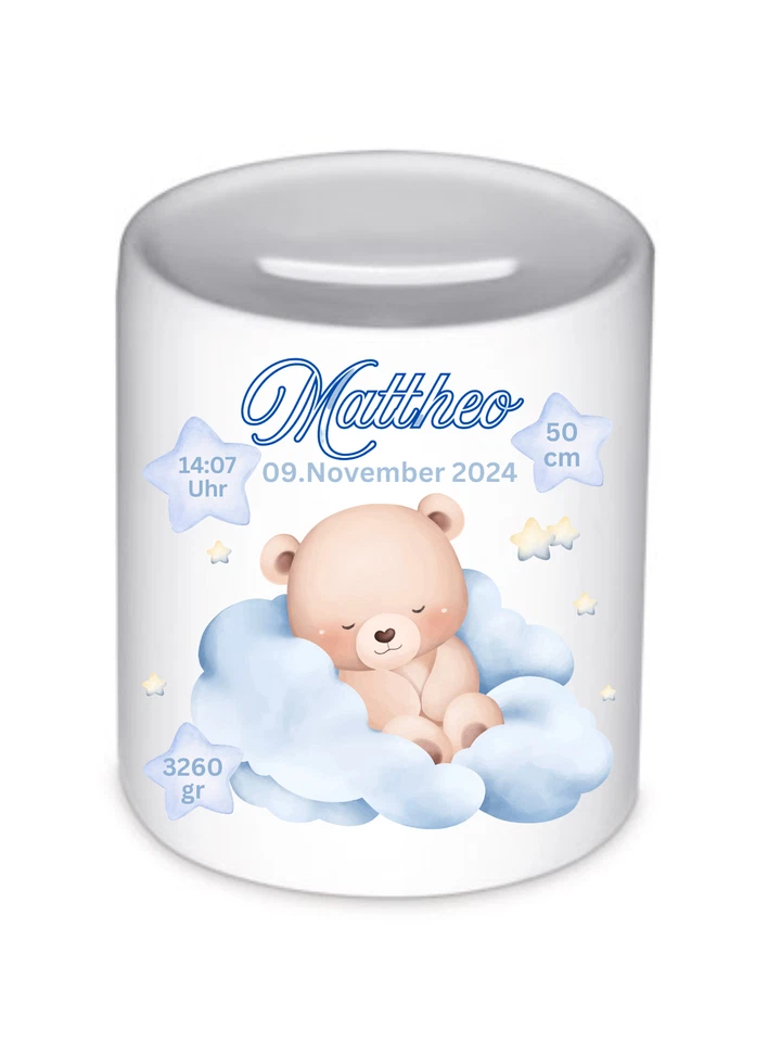 Personalisierte Spardose für Jungen – Mit Namen & Geburtsdaten, Geschenk zur Geb - Bild 1 von 1