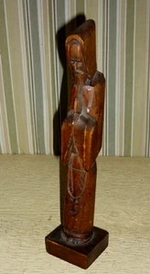 Statuina MONACO ORANTE in legno intagliato a mano dalla Spagna. 11" H x 2 1/4 " con vintage - Foto 1 di 8