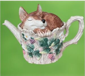 Vintage Fitz and Floyd Reynard The Fox Teapot Painted RETIRED Dimensional