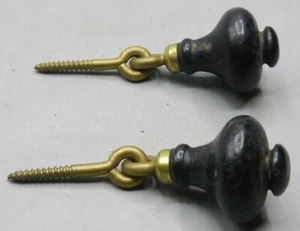 PAIR Antique Victorian Eastlake Wood & Brass Teardrop Drawer Pulls Handles 1875 - Picture 1 of 4