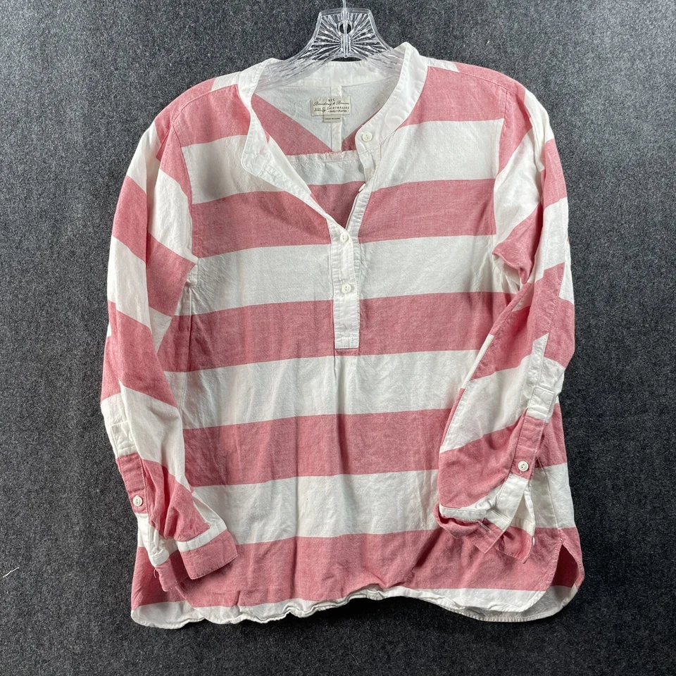 Camisa Broadway & Broome para mujer pequeña blanca rosa blusa a rayas mezcla de lino Foto 1 de 4