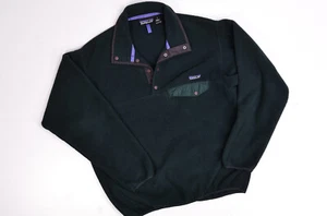Vintage Patagonia Pullover Mens Medium Hunter Green Maroon Fleece Snap USA - Picture 1 of 9