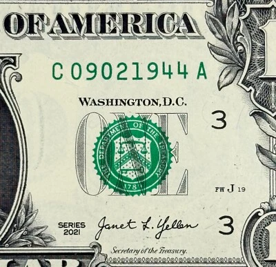 September 2nd 1944 or 9th February Uncirculated Birthday Dollar Fancy Serial - Image 1 of 3