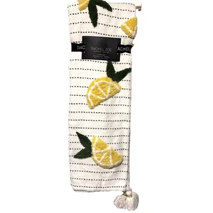 Rachel Zoe Tufted Sliced Lemons Throw Blanket Chenille Summer Green Stripes NEW - Picture 1 of 10