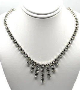 VTG Rhinestone Necklace Clear Dangle Silver Tone J1-3026 - Picture 1 of 9