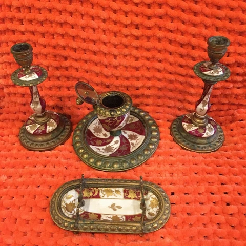 Champleve French Enamel Bronze Ink Writing Set /mid 1800's Cover