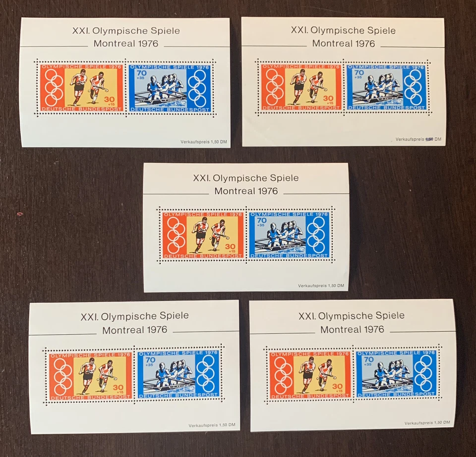 LOTE DE 5 HOJAS DE RECUERDO ALEMANIA 1976 SELLOS REMO SIN USAR Foto 1 de 4