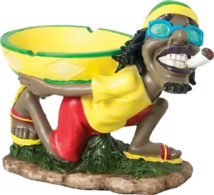 17" Rasta Jamaican Man Holding Basket in Back Polyresin Ashtray Decoration - Picture 1 of 2