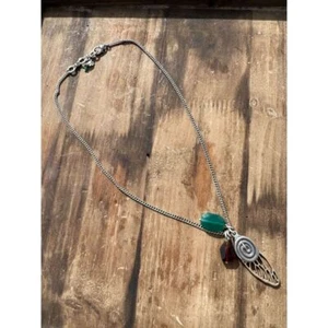 LUCKY BRAND SILVER TONE BUTTERFLY WING SNAKE FACETED BEAD CHARM NECKLACE BOHO - Picture 1 of 4