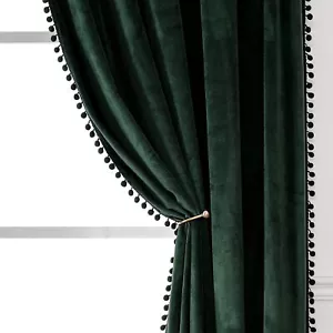 Victree Pom Pom Cortinas de Terciopelo para Dormitorio, Cortinas Opacas 42 x 84 pulgadas - Imagen 1 de 7
