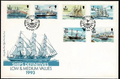 Isle Of Man 1993 Ship Defins Low & Medium Vals 2 FDCs + Insert Info From My Coln - Image 1 of 4
