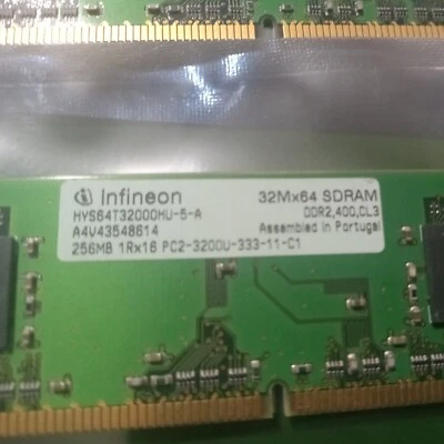 Infineon HYS64T3200HU-5-A (2 x 256MB) 512MB DDR2 DIMM PC3200 240-Pin RAM Memory - Image 1 of 3