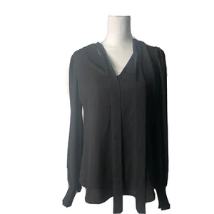 Lauren by Ralph Lauren Womens Blouse Deep Black Size Small L Tie Front $125 - Picture 1 of 2