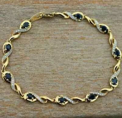14K Yellow Gold Plated Women's Chain Bracelet 4Ct Oval Cut Lab Created Sapphire - Image 1 of 4