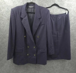 Traje Falda Lana Bernard Holtzman Mujer 16 Doble Pecho Azul Rayas De Colección - Imagen 1 de 19