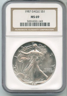 1987 Argento Aquila 1 Oncia NGC MS69 Moneta Certificato - RK693 - Immagine 1 di 2