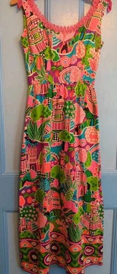Maxi Vestido Lanz Originals Años 70 De Colección*PSICODÉLICO BRILLANTE*Talla XS/S USADO EN EXCELENTE ESTADO*Arcos/Encaje Foto 1 de 4