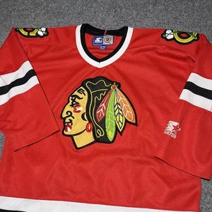 VINTAGE Chicago Blackhawks Starter Jersey Boys Small Red Patches NHL 90s - Picture 1 of 11