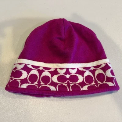 Coach Knit Beanie Hat Merino Wool Ribbed Knit Pull On Cap PINK - Image 1 of 2
