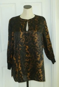 Tunica leopardata Lafayette 148 100% seta collo diviso polsini a costine XL 16 indossata 1 x $998 - Foto 1 di 11