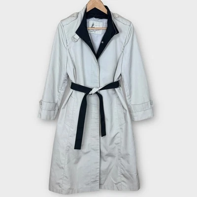 Abrigo de lluvia de colección Misty Harbor Trench para mujer 8P beige negro ribete cinturón Foto 1 de 4