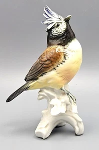 STUNNING 1950 Karl Ens Volkstedt Vintage Porcelain Crested Tit BIRD Figure -OB4 - Picture 1 of 5