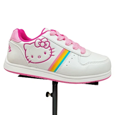 Hello Kitty Little Girl's Fashion Court Sneakers Size 13 White-Rainbow Lace up - Image 1 of 4