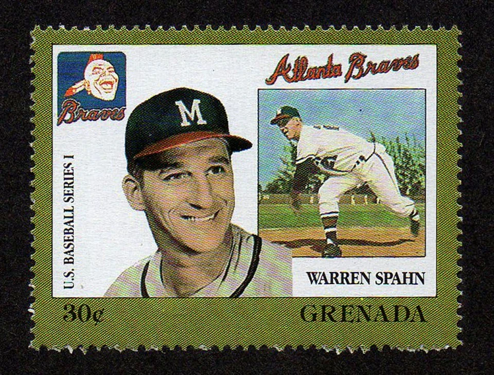 GRENADA, SCOTT # 1670-I, JUGADOR DE BÉISBOL MNH WARREN SPAHN, EQUIPO DE LOS BRAVOS DE ATLANTA Foto 1 de 1