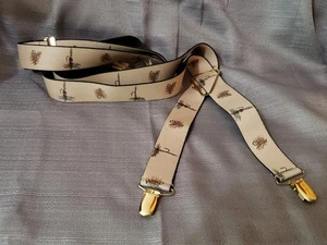 Vintage Mens Angler’s Expression Suspenders Tan w/Fly Fishing Flies Pattern - Picture 1 of 4