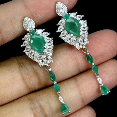 Pendientes de plata de ley 925 pera esmeralda 8x6 mm joyas de piedras preciosas naturales Foto 1 de 4