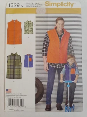 Vest Mens S-XL Boys S-L Simplicity 1329 Sewing Pattern Fleece Denim Sweatshirt - Image 1 of 4