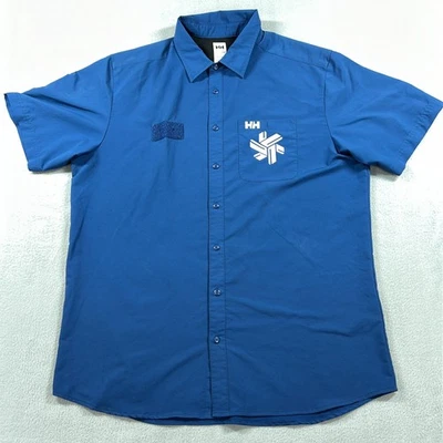 Рубашка мужская Helly Hansen размер XL синяя с коротким рукавом на пуговицах рабочая униформа логотип лыжник - Изображение 1 из 4