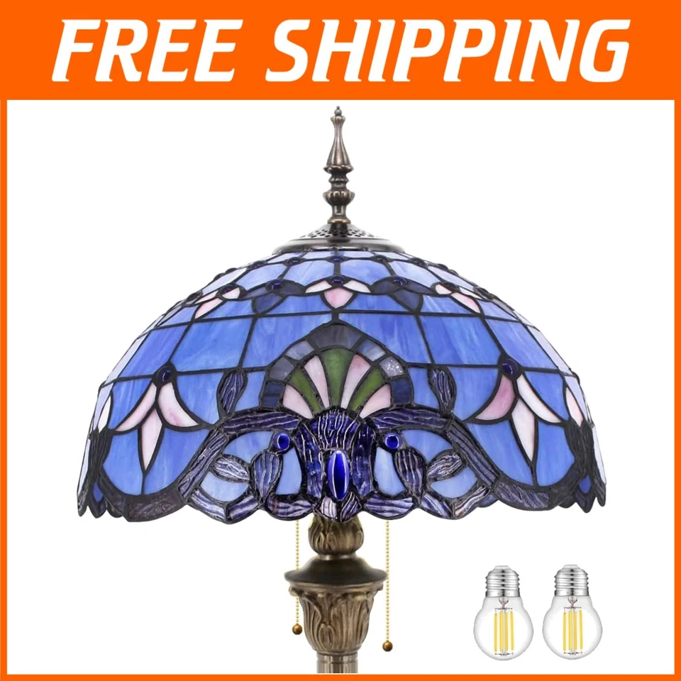 Blue Purple Tiffany Floor Lamp - Stained Glass Reading Light - Image 1 of 4