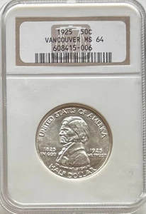 1925 Vancouver Half Dollar MS64 Commemorative Coin Flashy White Lustrous #189 - Picture 1 of 4