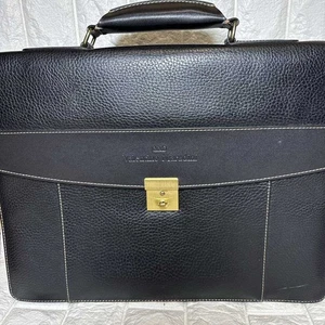 VALENTINO Business Bag Briefcase A4 Logo Leather Black Men's USED FROM JAPAN - Picture 1 of 9