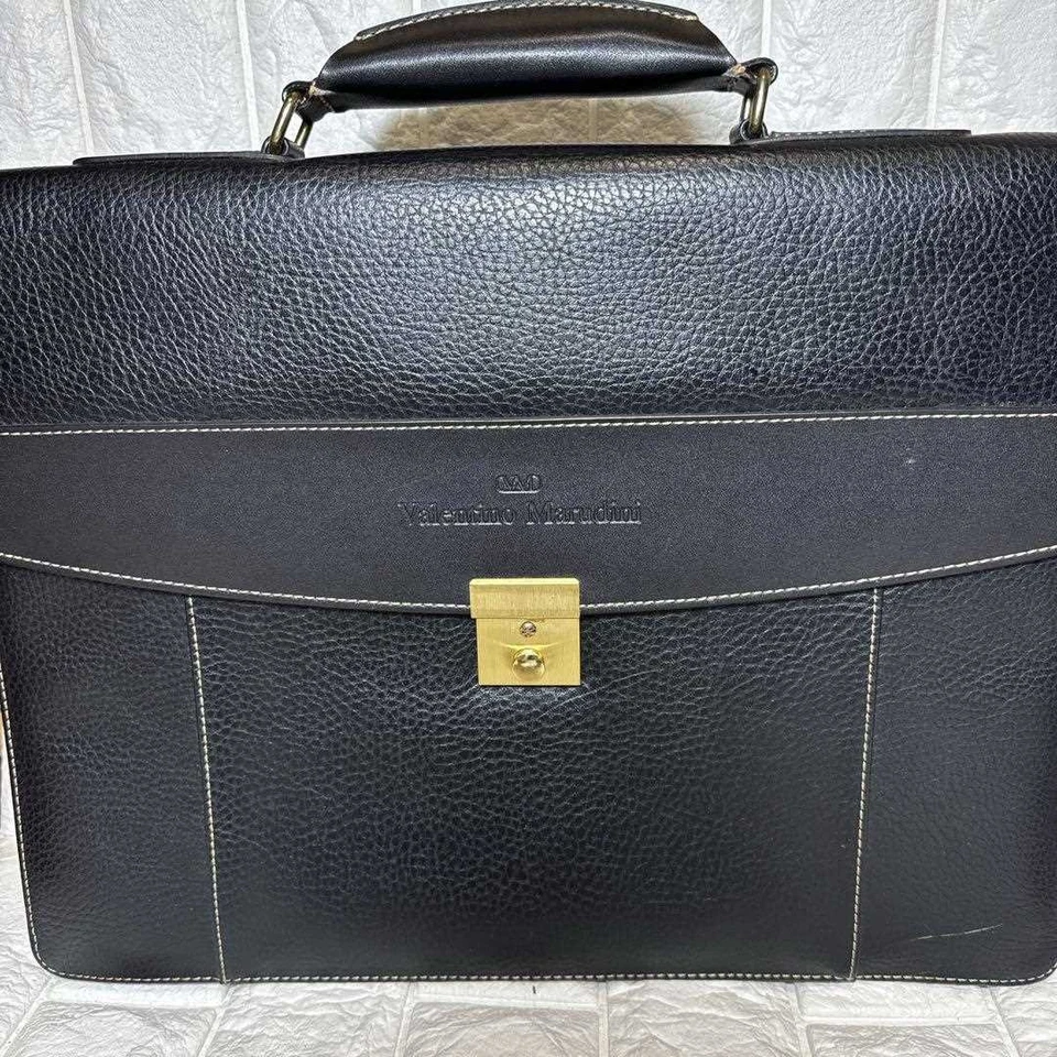VALENTINO Business Bag Briefcase A4 Logo Leather Black Men's USED FROM JAPAN - Image 1 of 4