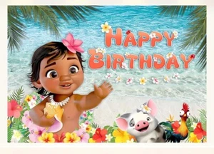 Baby Moana Happy Birthday Backdrop Banner For Party Decor Supplies For Girls - Picture 1 of 1