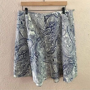 NWT Talbots Floral Paisley blue and white Stretch A-line Skirt Women's size 16W - Picture 1 of 6