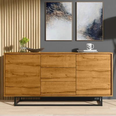 140cm Loft Retro Industrial Sideboard I Vintage Oak TV Unit Cabinet I Cupboard - Image 1 of 4