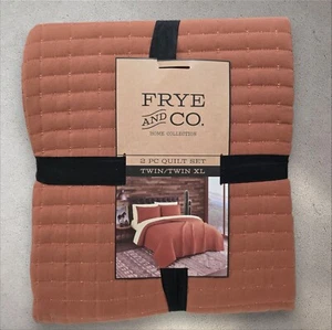 NEW Frye & Co. 2 Piece Quilt Set Twin / Twin XL Washed Terracotta Channel Stitch - Picture 1 of 3