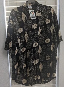 Rum Reggae Mens Shirt Black With Sea Urchins Sand Dollars Shells Size L - Picture 1 of 8