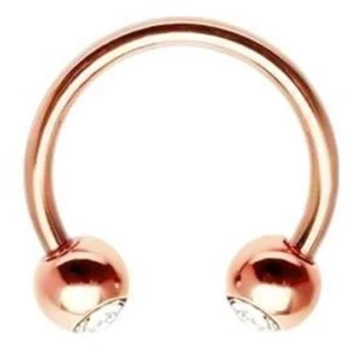 Herradura Ceja Labio Oreja Calibre 18 5/16" Gema Transparente 3mm Bolas Oro Rosa SETof2 Foto 1 de 4