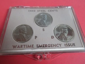 Juego/3 CENTAVOS/centavos de acero, emisión de emergencia en tiempos de guerra de 1943, D, P, S como nuevo - Imagen 1 de 2