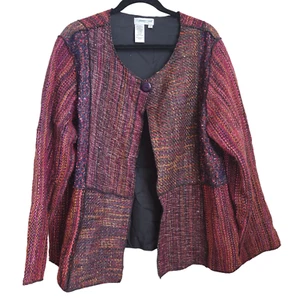 Chaqueta Blazer Coldwater Creek Tweed Grande Boho Patchwork Artístico Lagenlook - Imagen 1 de 11